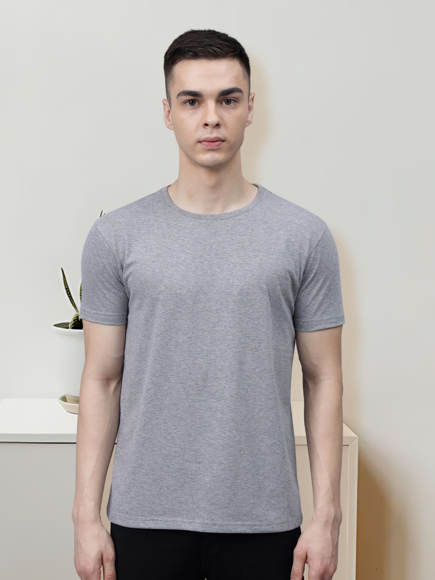 Men's Cotton T Shirt | Round Neck T Shirt | Round Neck Half Sleeve T shirt-Gray melange