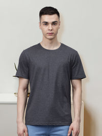 Men's Cotton T Shirt | Round Neck T Shirt | Round Neck Half Sleeve T shirt-Dark Grey Melange