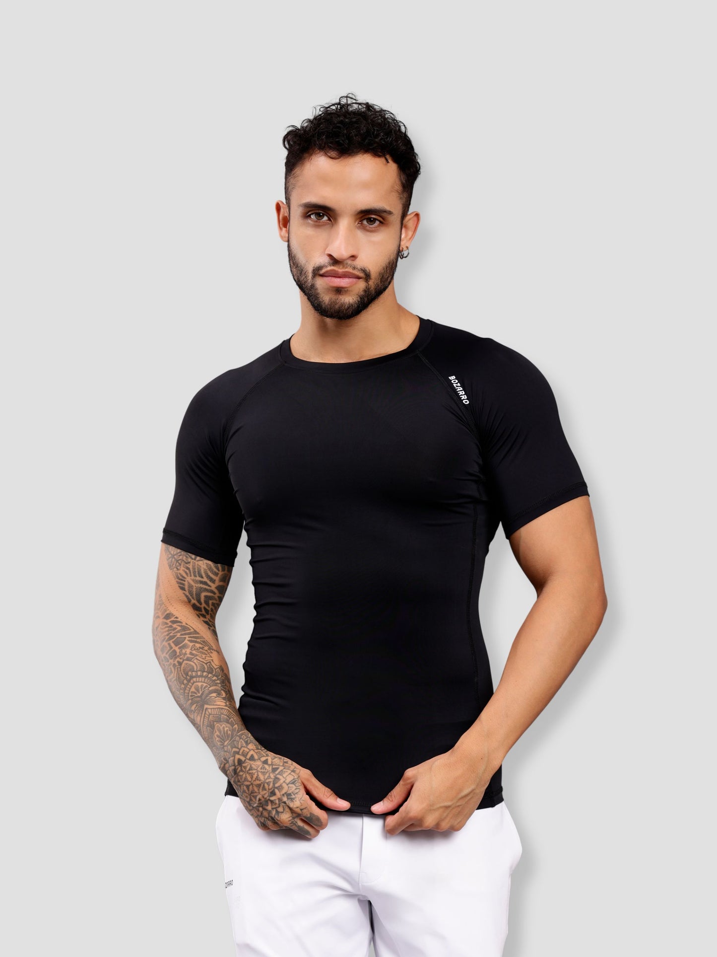 Round neck Compression half sleeve tshirt-Black