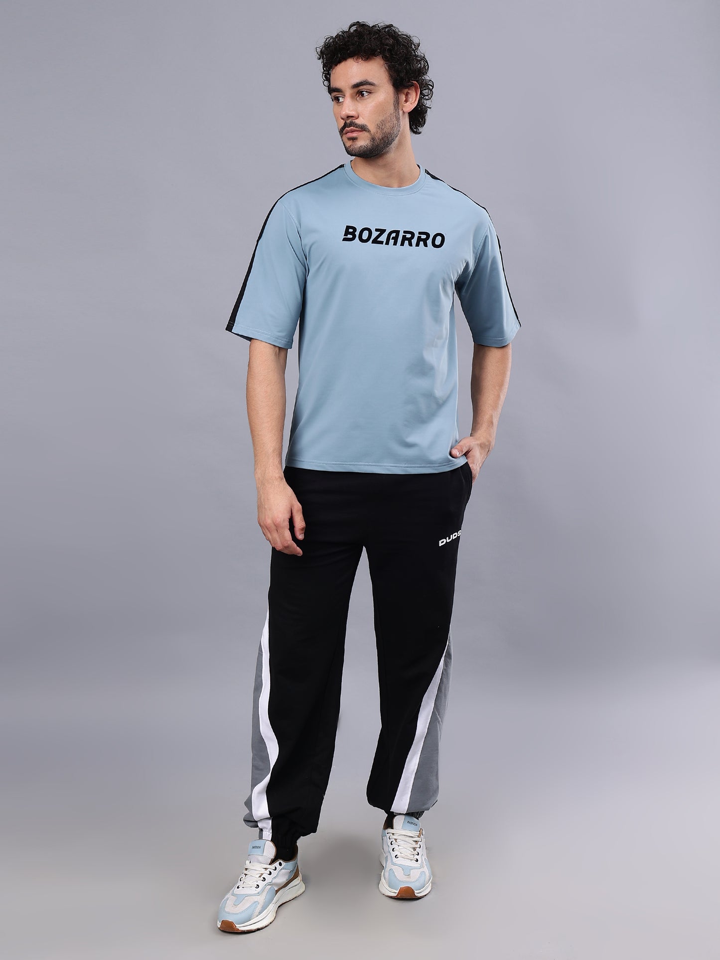 Round Neck Oversized Fit Drop Shoulder Half Sleeves T-Shirt for Men | Men's Printed Oversized T shirt-Sky Blue