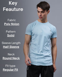 Round Neck Apple Cut T Shirt | Men's Half Sleeve Apple Cut T-Shirt | Round Neck Solid Regular Fit T-Shirt for Men's-sky blue