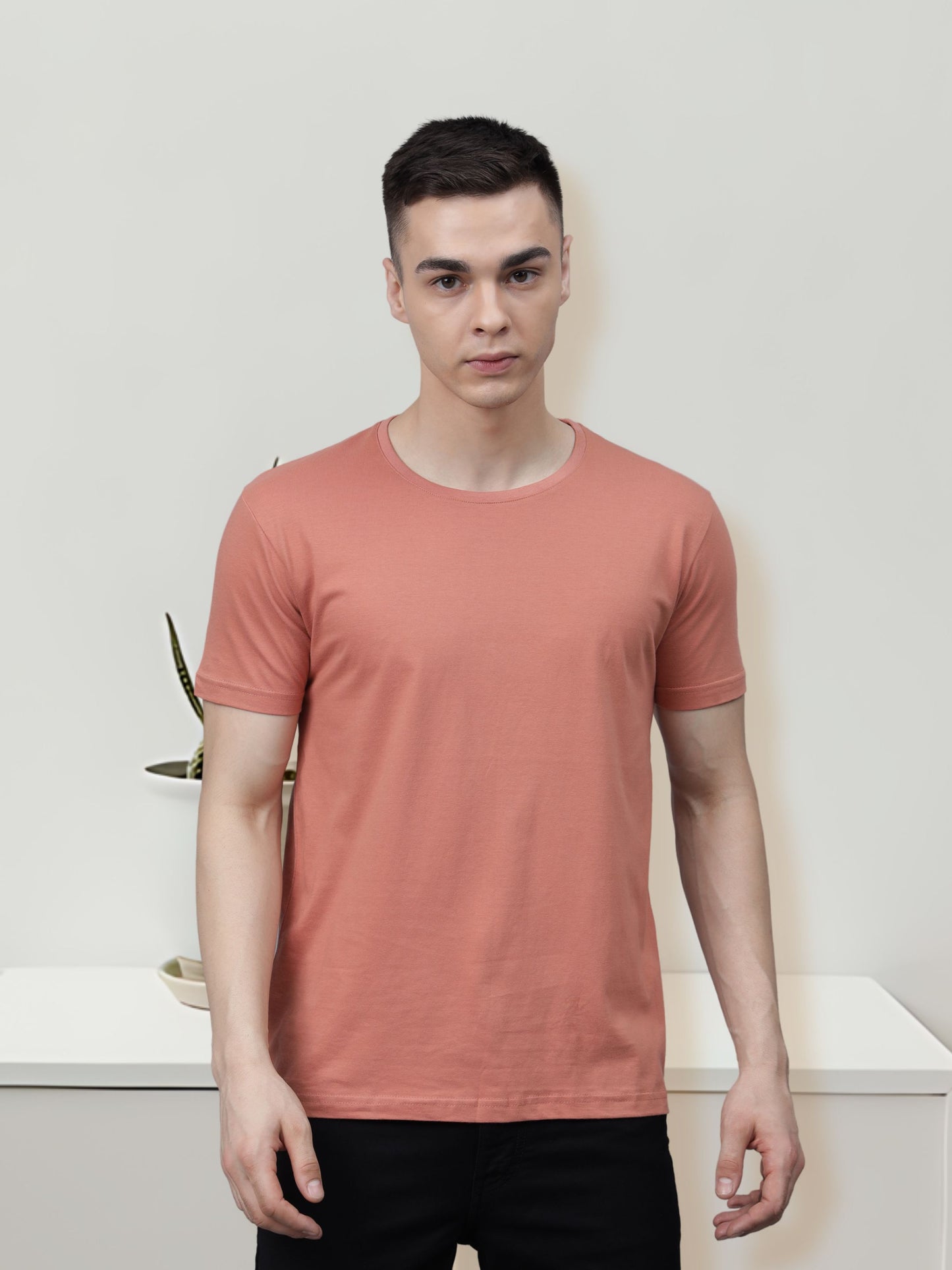 Men's Cotton T Shirt | Round Neck T Shirt | Round Neck Half Sleeve T shirt-Salmon pink