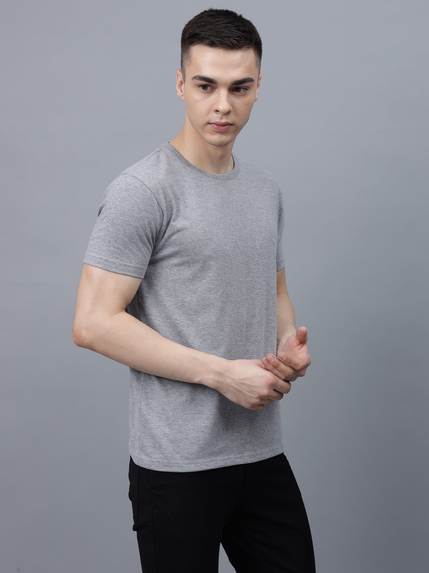 Men's Cotton T Shirt | Round Neck T Shirt | Round Neck Half Sleeve T shirt-Gray melange