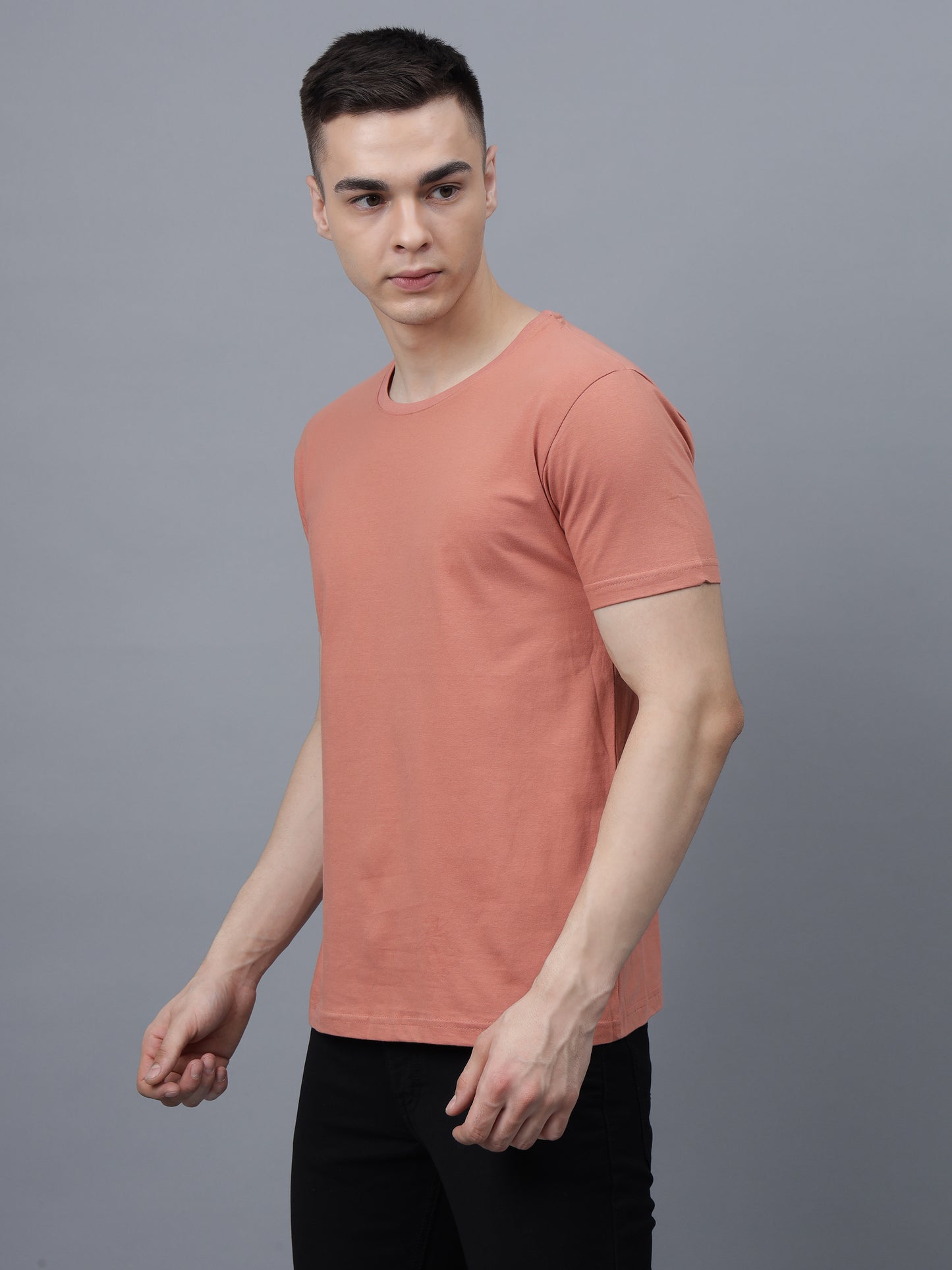 Men's Cotton T Shirt | Round Neck T Shirt | Round Neck Half Sleeve T shirt-Salmon pink