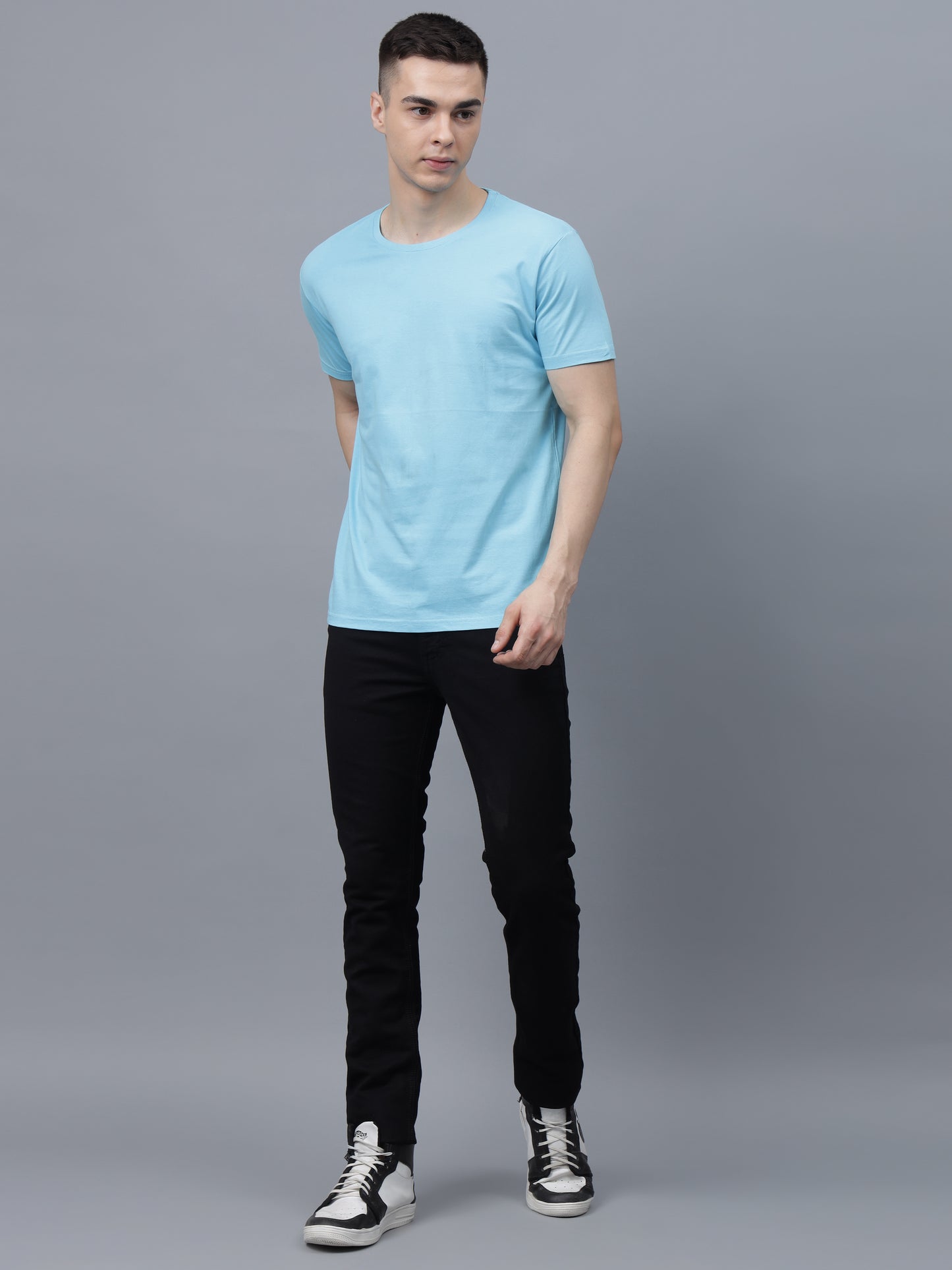 Men's Cotton T Shirt | Round Neck T Shirt | Round Neck Half Sleeve T shirt-Sky blue