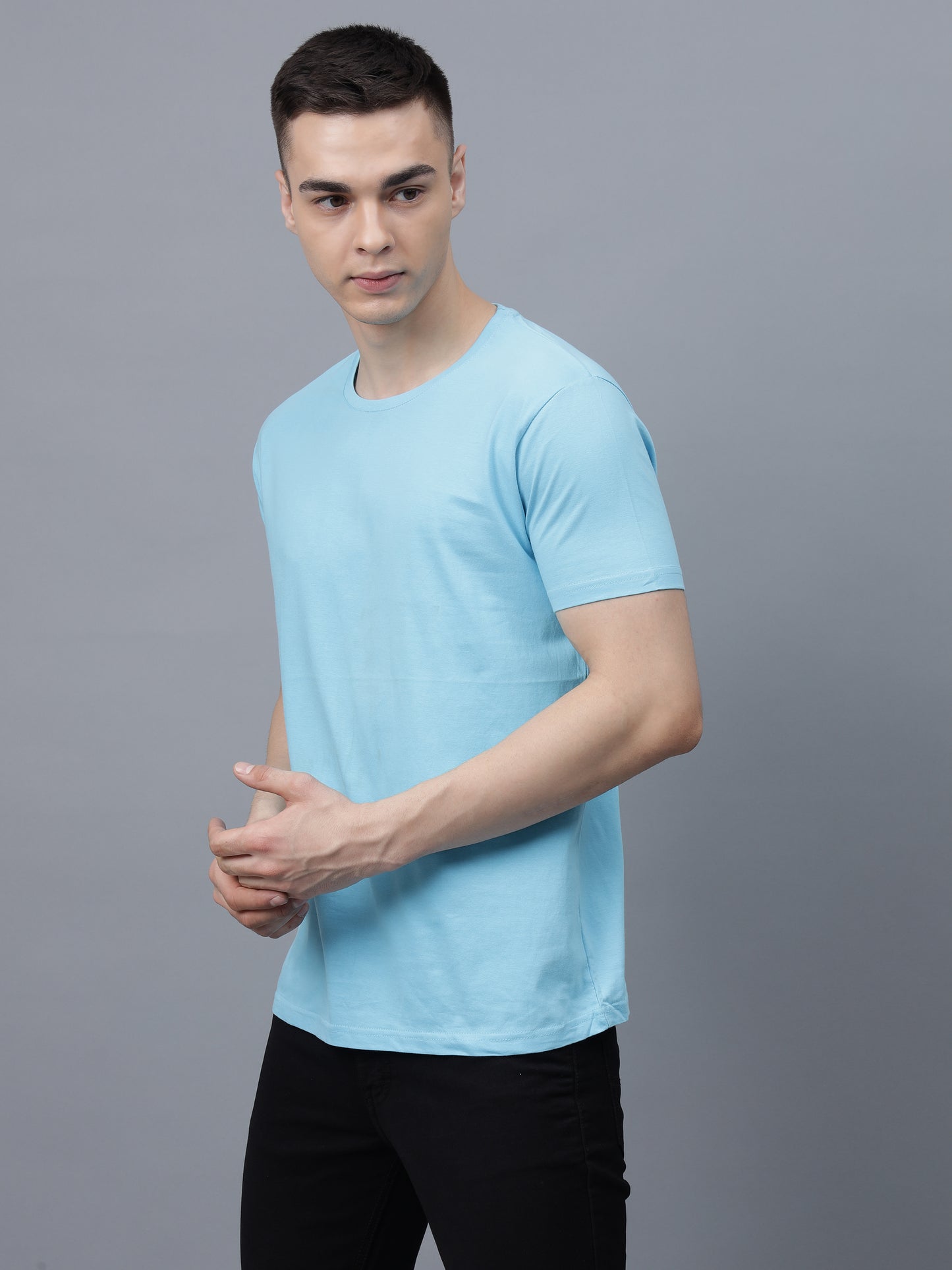 Men's Cotton T Shirt | Round Neck T Shirt | Round Neck Half Sleeve T shirt-Sky blue