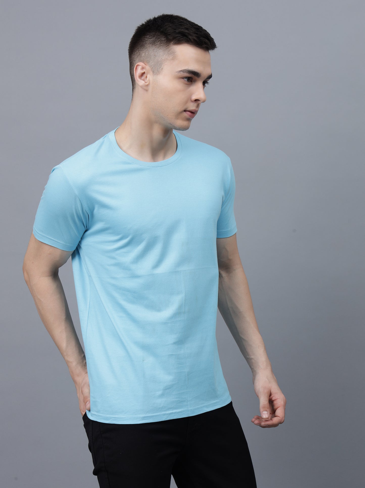 Men's Cotton T Shirt | Round Neck T Shirt | Round Neck Half Sleeve T shirt-Sky blue