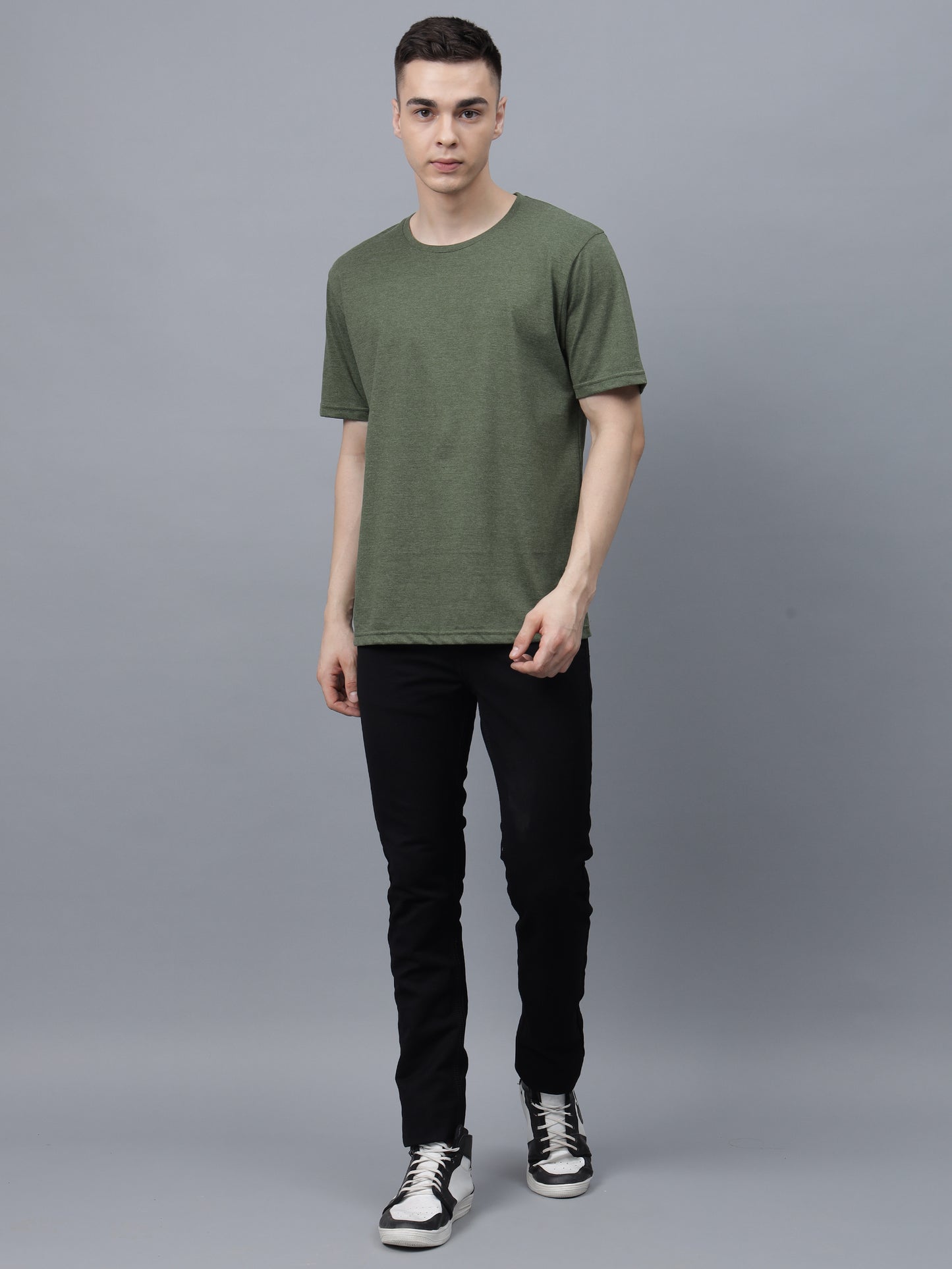 Men's Cotton T Shirt | Round Neck T Shirt | Round Neck Half Sleeve T shirt-Green melange