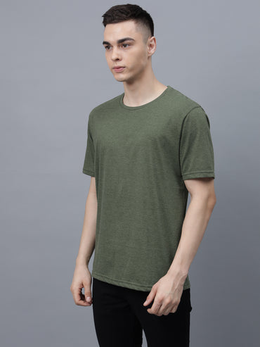 Men's Cotton T Shirt | Round Neck T Shirt | Round Neck Half Sleeve T shirt-Green melange