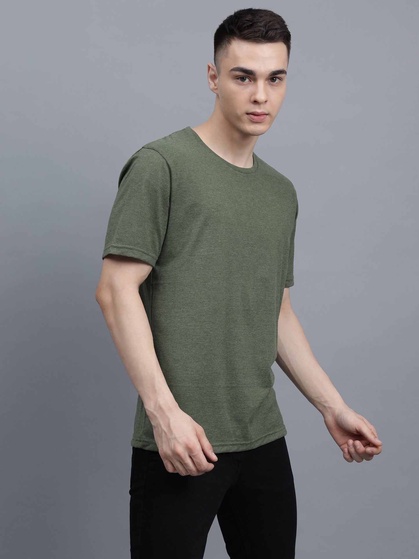 Men's Cotton T Shirt | Round Neck T Shirt | Round Neck Half Sleeve T shirt-Green melange