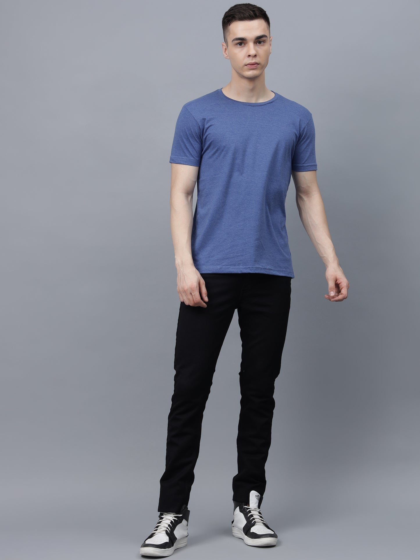 Men's Cotton T Shirt | Round Neck T Shirt | Round Neck Half Sleeve T shirt-Royal blue mélange