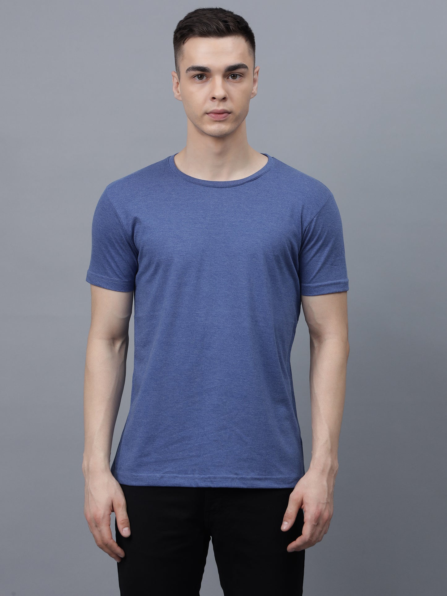 Men's Cotton T Shirt | Round Neck T Shirt | Round Neck Half Sleeve T shirt-Royal blue mélange