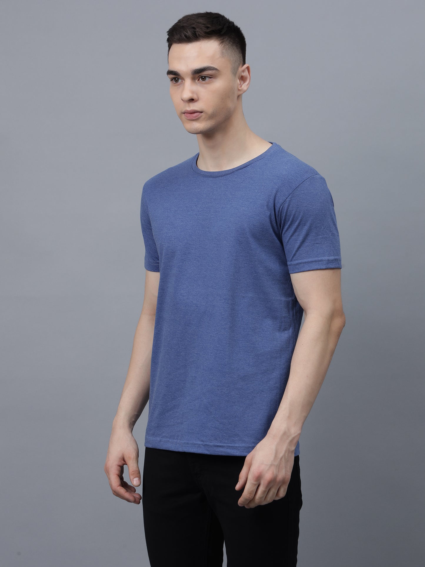 Men's Cotton T Shirt | Round Neck T Shirt | Round Neck Half Sleeve T shirt-Royal blue mélange