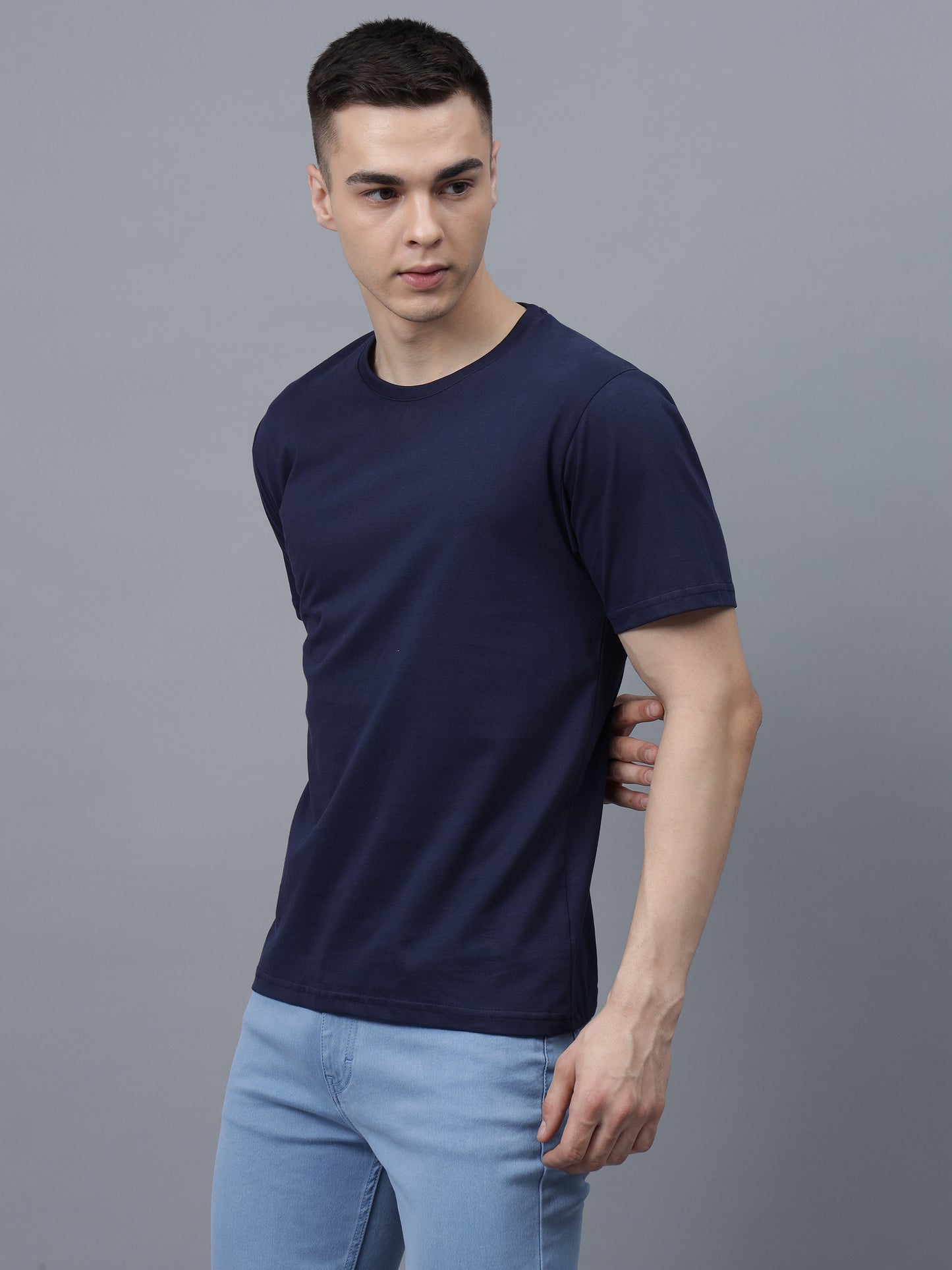 Men's Cotton T Shirt | Round Neck T Shirt | Round Neck Half Sleeve T shirt-Navy blue