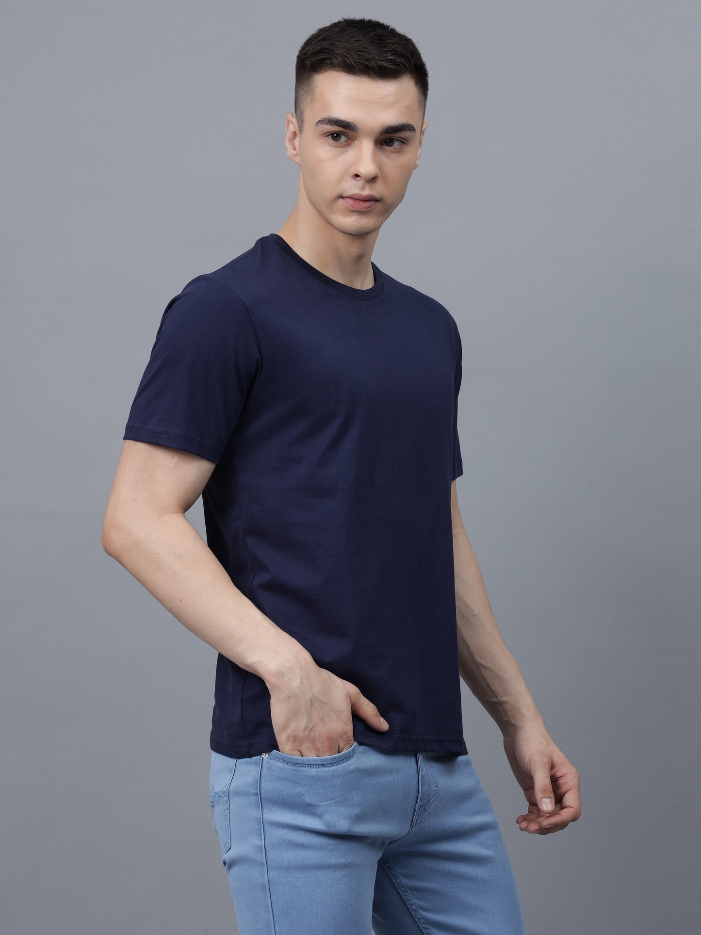 Men's Cotton T Shirt | Round Neck T Shirt | Round Neck Half Sleeve T shirt-Navy blue