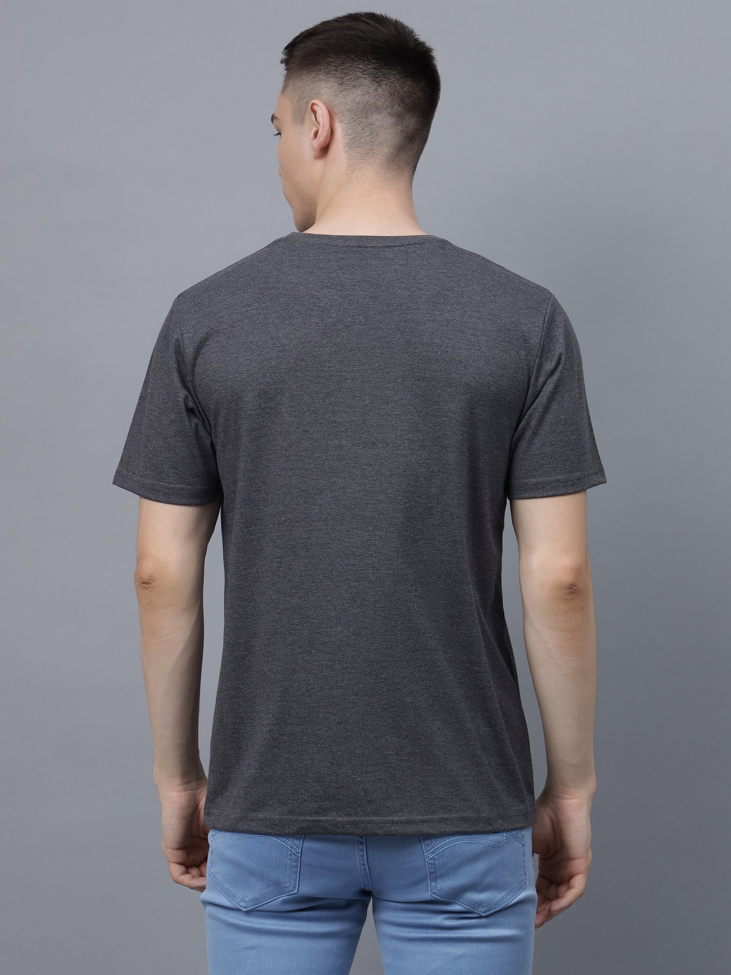 Men's Cotton T Shirt | Round Neck T Shirt | Round Neck Half Sleeve T shirt-Dark Grey Melange