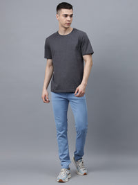 Men's Cotton T Shirt | Round Neck T Shirt | Round Neck Half Sleeve T shirt-Dark Grey Melange