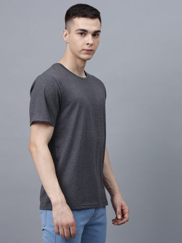 Men's Cotton T Shirt | Round Neck T Shirt | Round Neck Half Sleeve T shirt-Dark Grey Melange