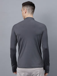 Men's Thumbhole Round Neck Full Sleeve T-Shirt |Half-Zipper Closure | Men's Basic Activewear T-Shirt for Casual Wear-Dark Gray