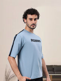 Round Neck Oversized Fit Drop Shoulder Half Sleeves T-Shirt for Men | Men's Printed Oversized T shirt-Sky Blue