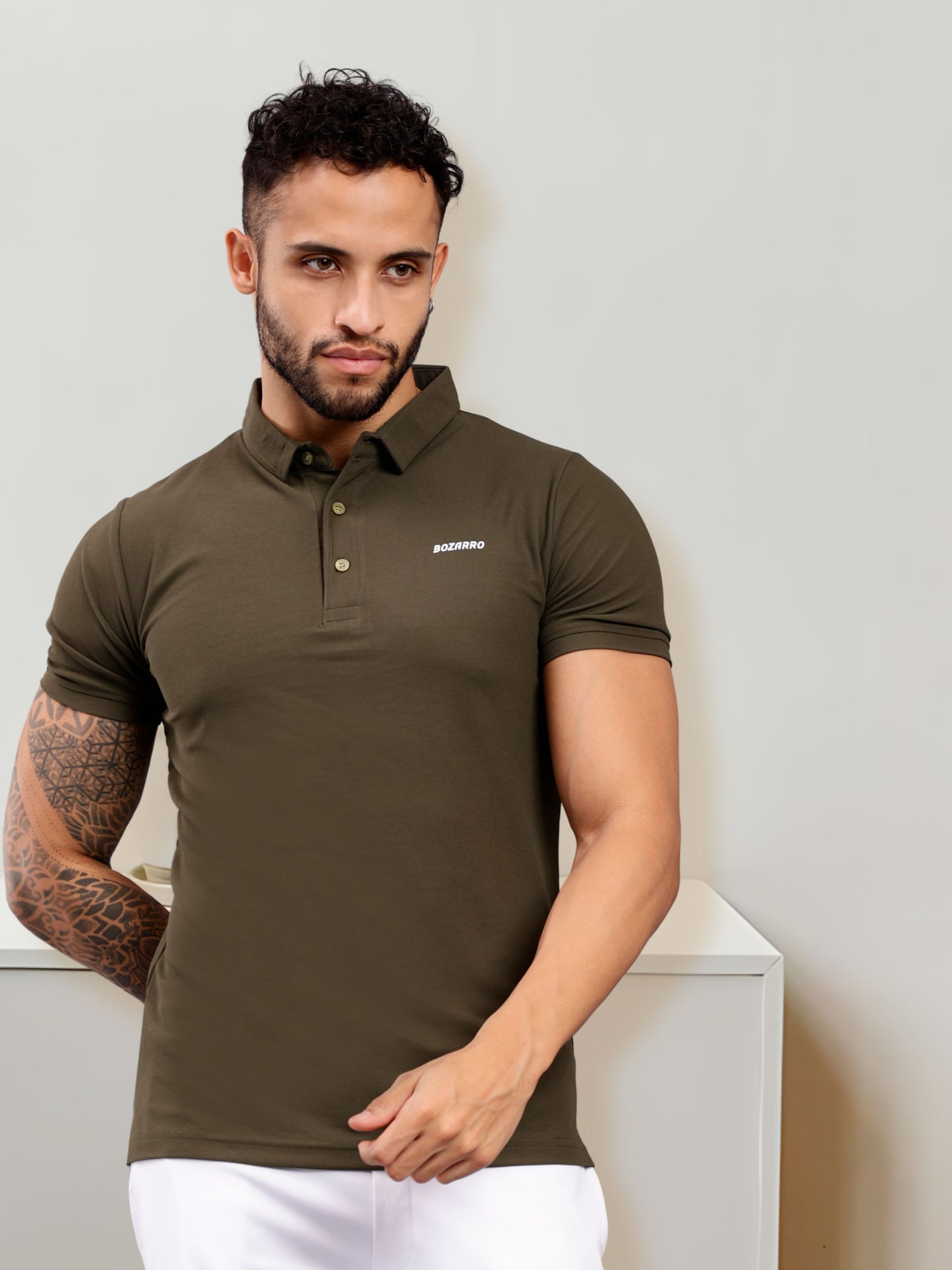 Men's Regular Fit Polo T-Shirt | Polo Plain Half Sleeve Casual T-Shirt | Polo T-Shirt for Men- Olive Green