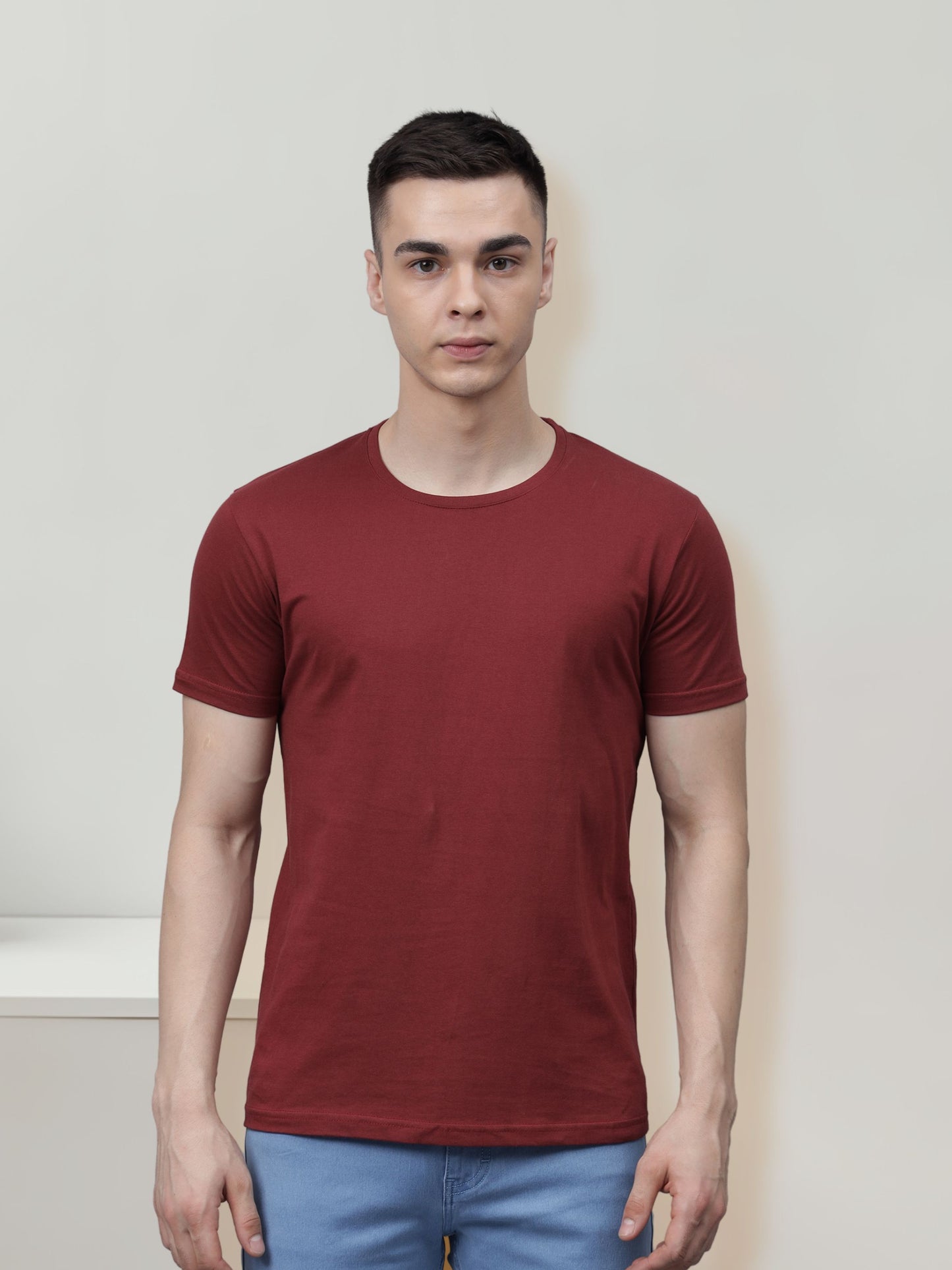 Men's Cotton T Shirt | Round Neck T Shirt | Round Neck Half Sleeve T shirt-Maroon