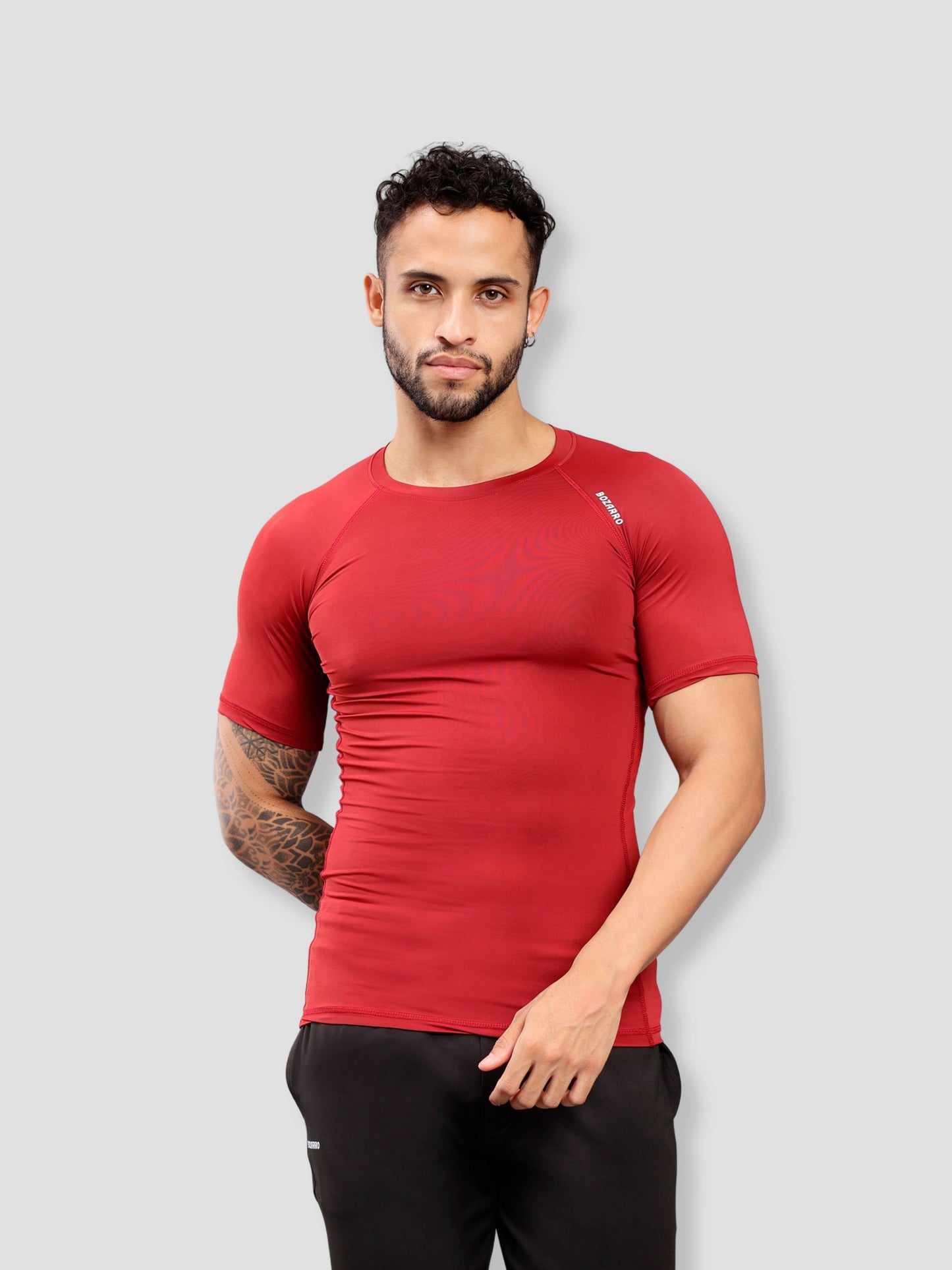 Round neck Compression half sleeve tshirt-red