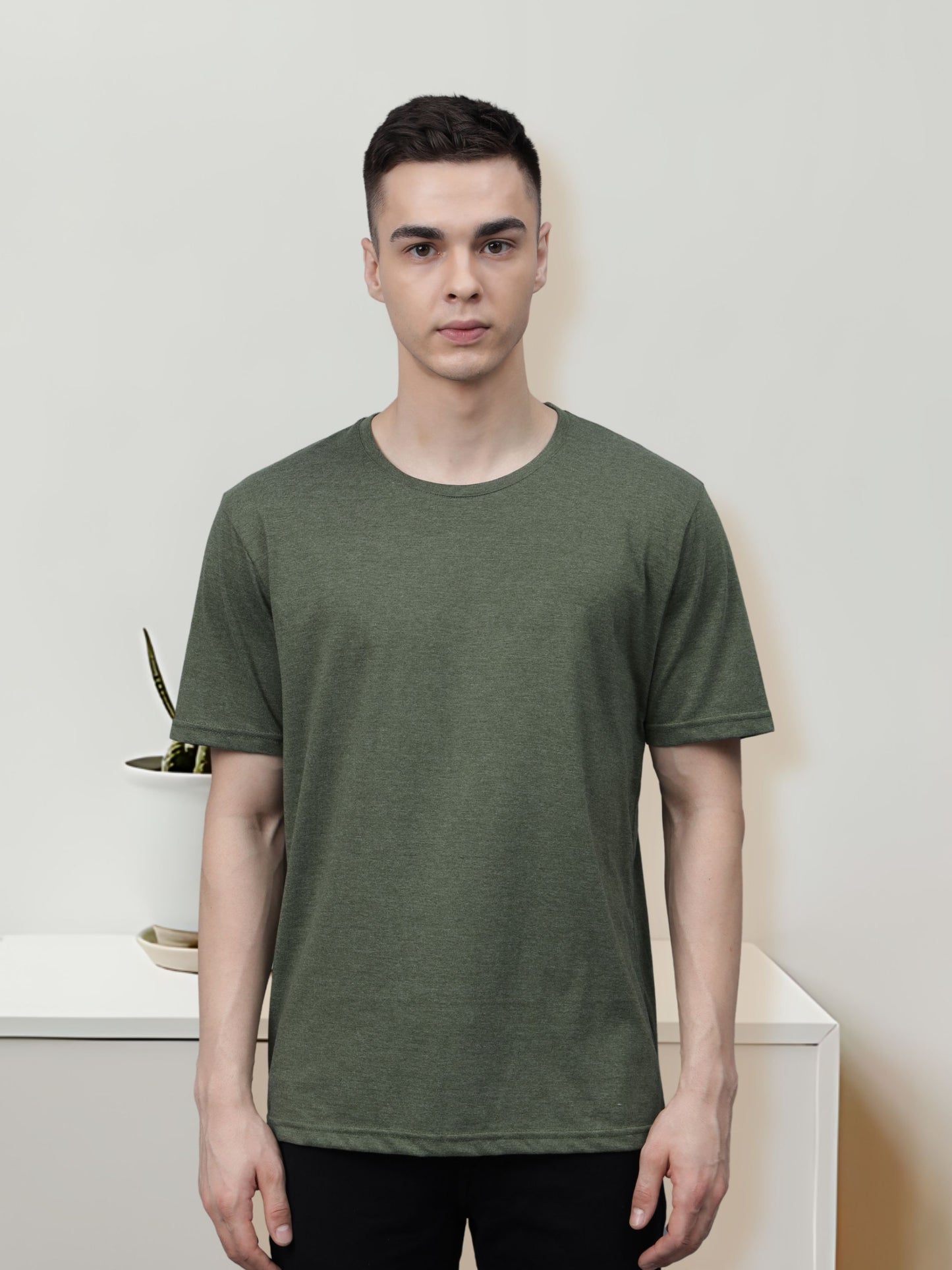 Men's Cotton T Shirt | Round Neck T Shirt | Round Neck Half Sleeve T shirt-Green melange