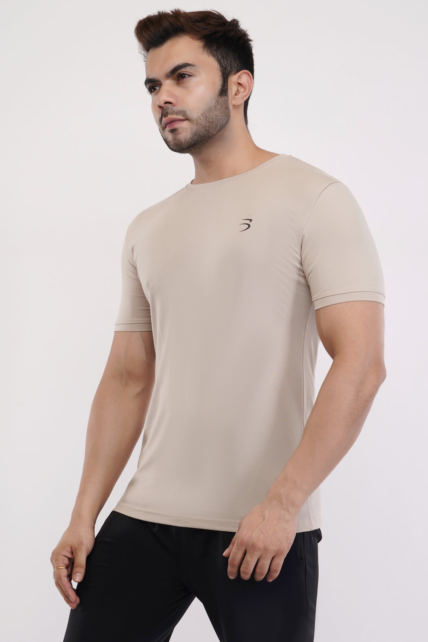 Men's Round Neck T-Shirt | Half Sleeve | Solid Regular Fit T-Shirt For Men(RN08)-Beige