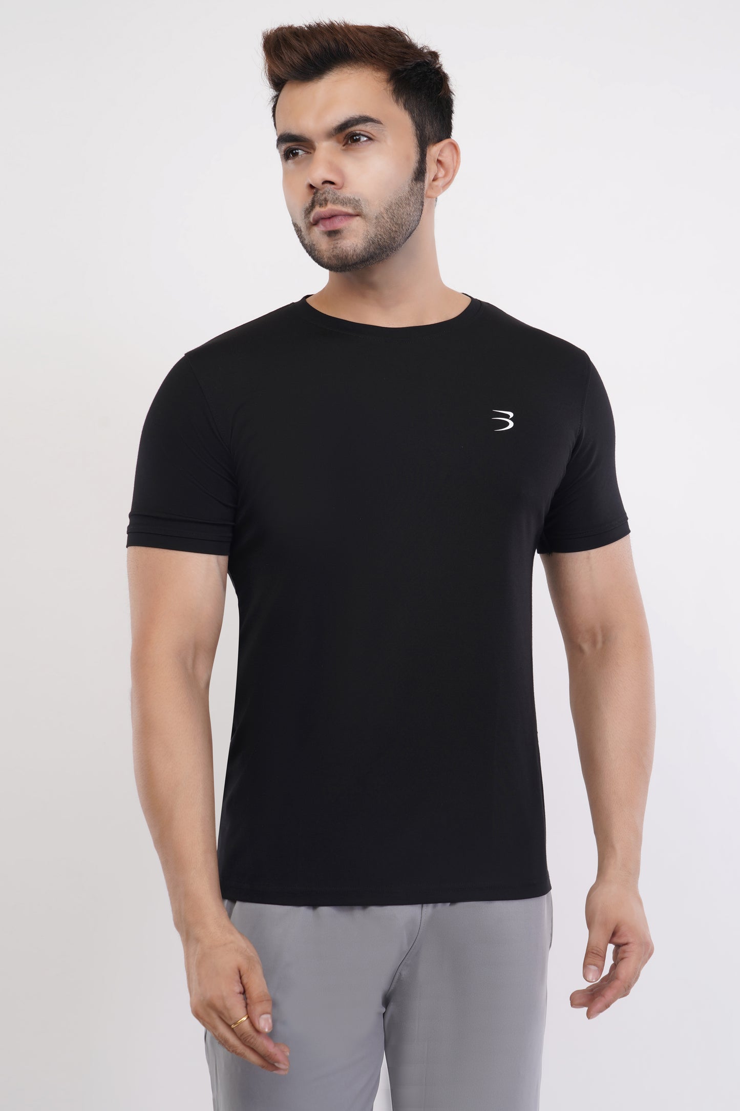 Men's Round Neck T-Shirt | Half Sleeve | Solid Regular Fit T-Shirt For Men(RN08)-Black