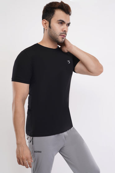 Men's Round Neck T-Shirt | Half Sleeve | Solid Regular Fit T-Shirt For Men(RN08)-Black