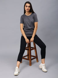 Women's Cotton T Shirt | Round Neck T Shirt | Round Neck Half Sleeve T shirt-Dark Gray Melange