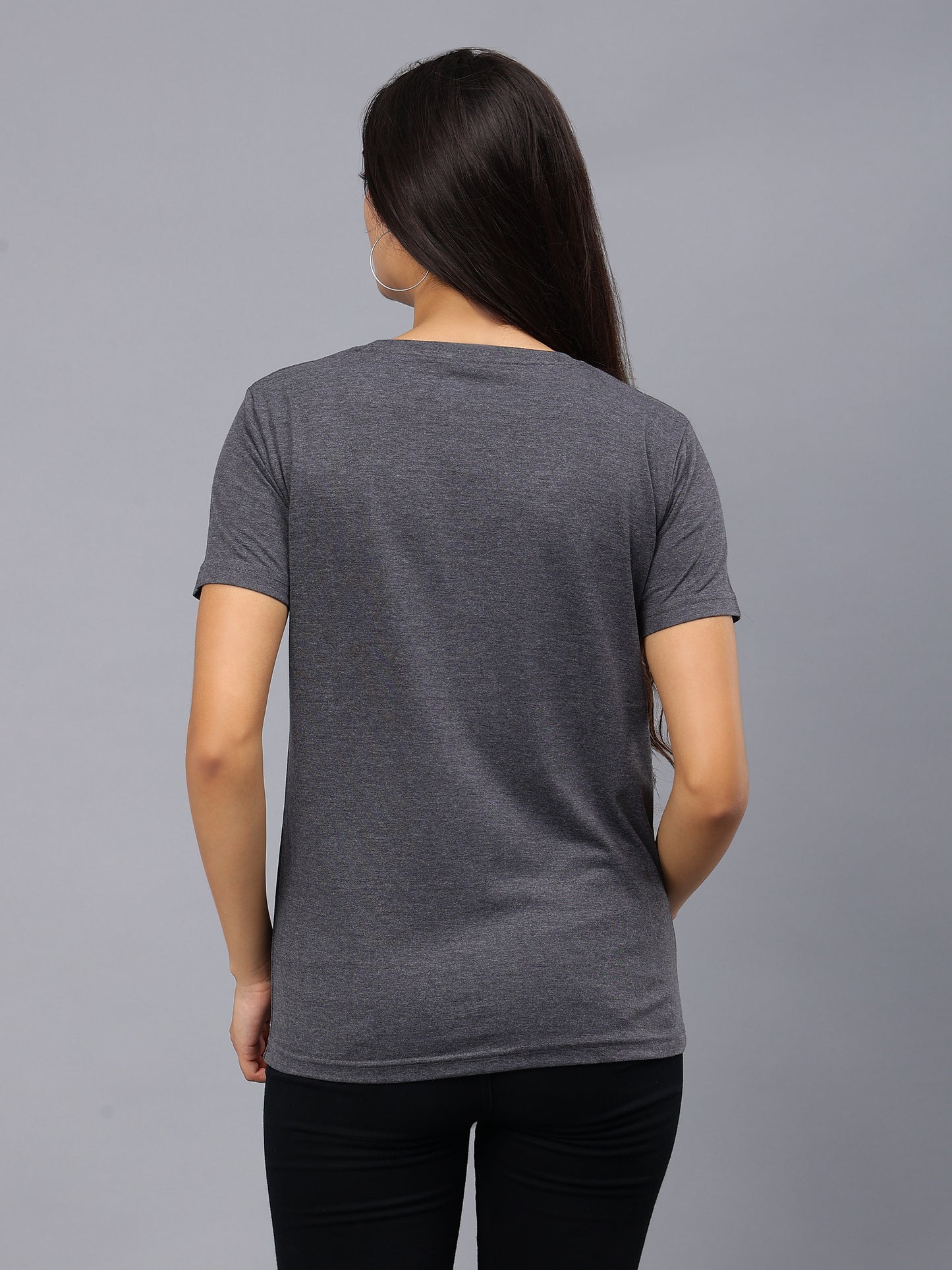 Women's Cotton T Shirt | Round Neck T Shirt | Round Neck Half Sleeve T shirt-Dark Gray Melange