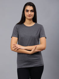 Women's Cotton T Shirt | Round Neck T Shirt | Round Neck Half Sleeve T shirt-Dark Gray Melange