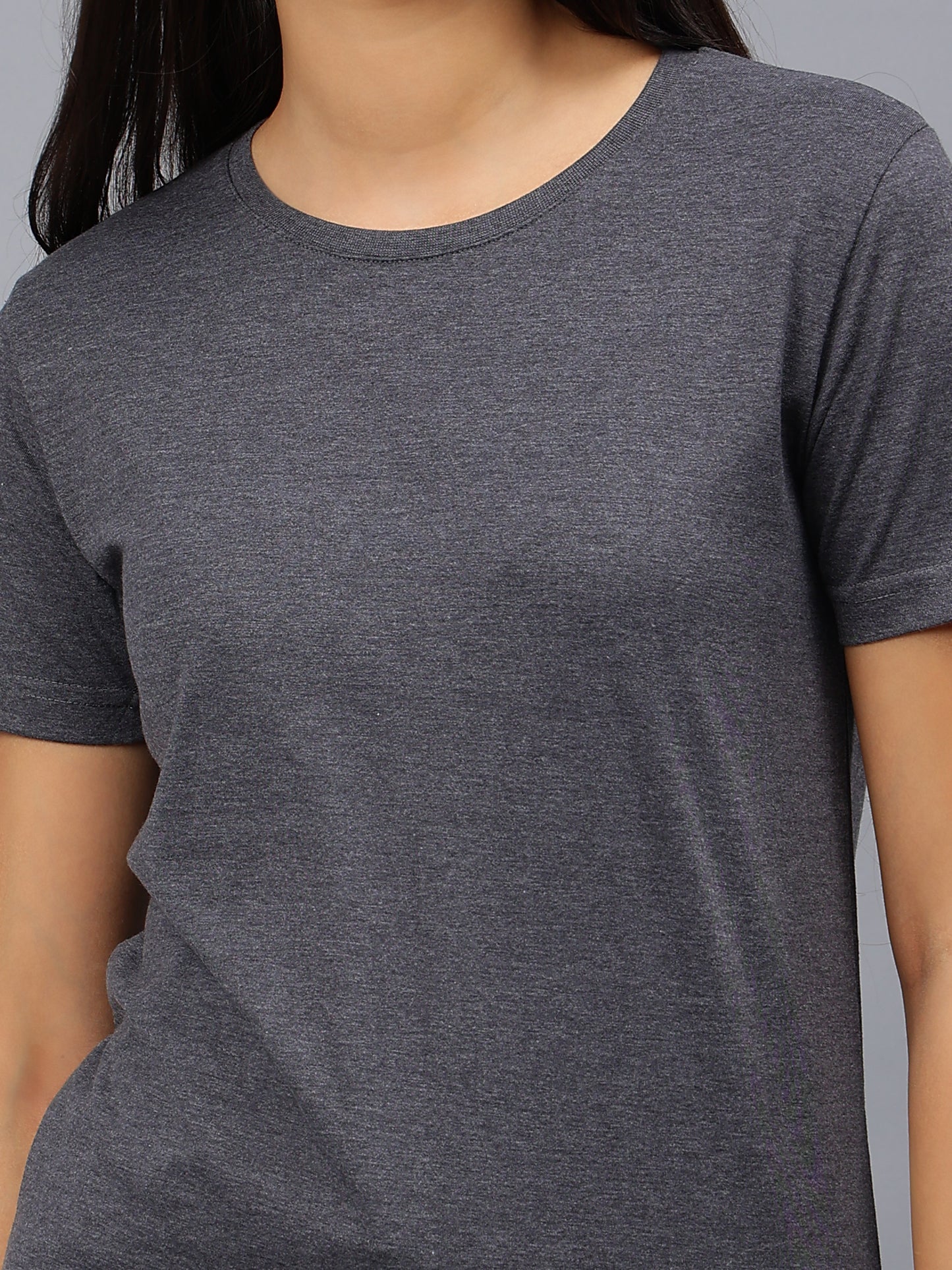 Women's Cotton T Shirt | Round Neck T Shirt | Round Neck Half Sleeve T shirt-Dark Gray Melange