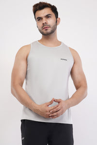  Men's Slim Fit Polyester Sleeveless Sando Top |Solid Gym Tank Tops | Regular Fit Vest for Men - Light Gray