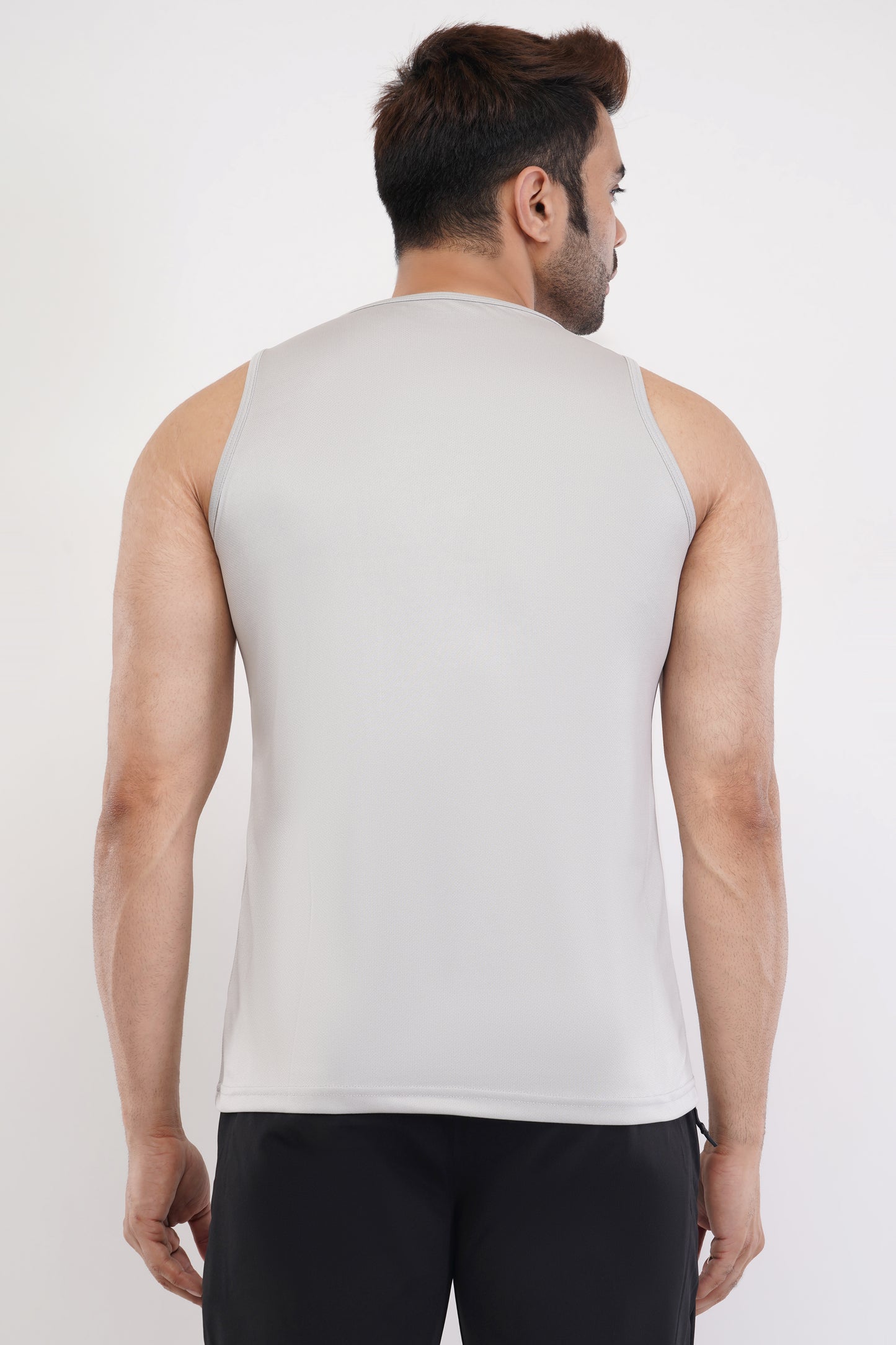  Men's Slim Fit Polyester Sleeveless Sando Top |Solid Gym Tank Tops | Regular Fit Vest for Men - Light Gray