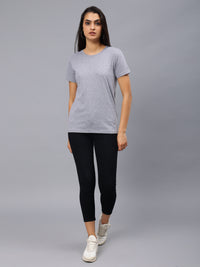 Women's Cotton T Shirt | Round Neck T Shirt | Round Neck Half Sleeve T shirt- Light Gray Melange