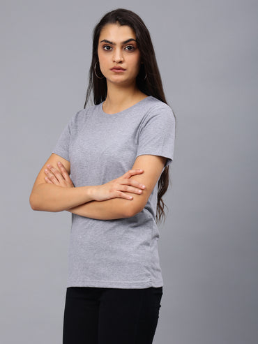 Women's Cotton T Shirt | Round Neck T Shirt | Round Neck Half Sleeve T shirt- Light Gray Melange