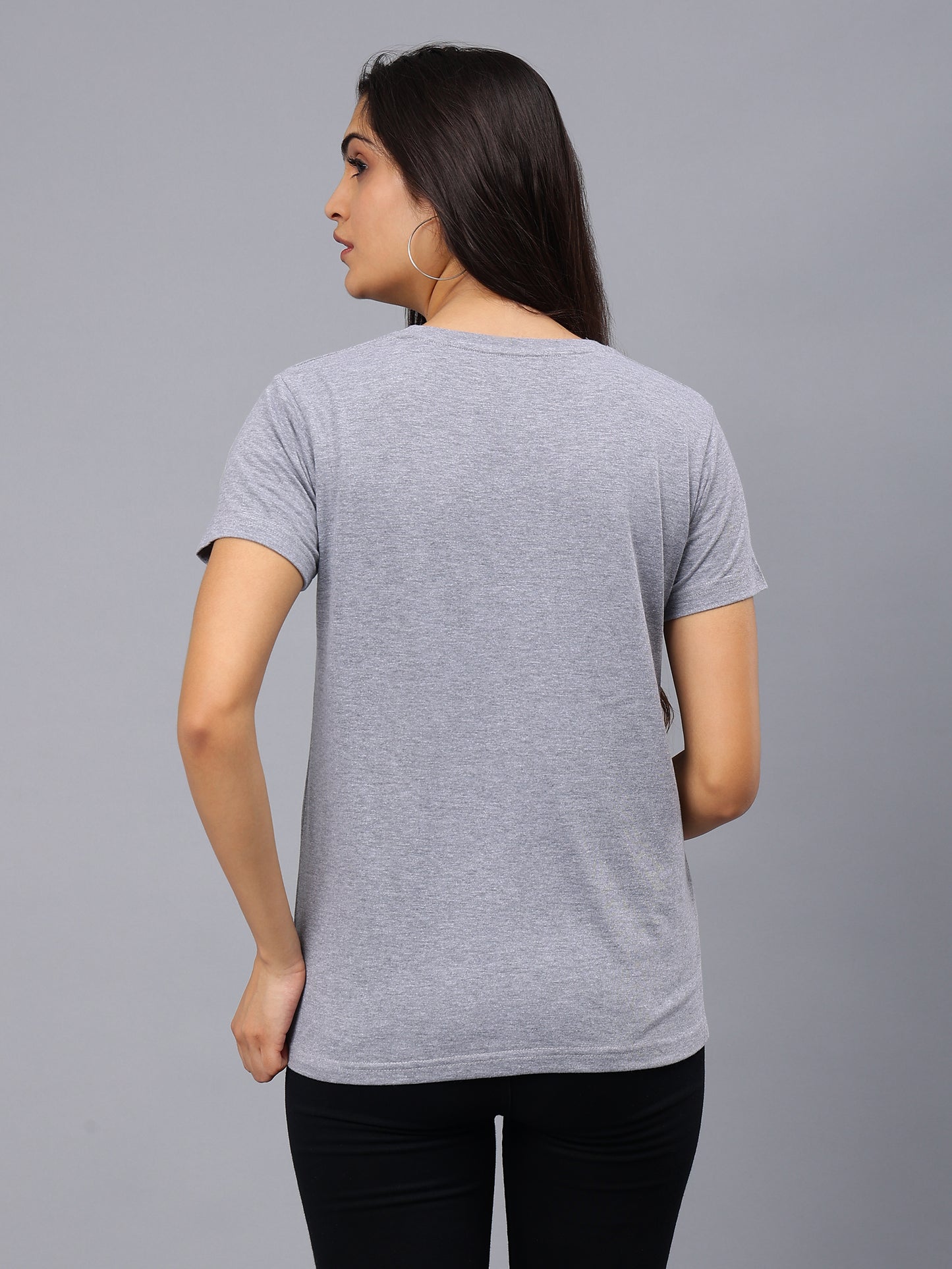 Women's Cotton T Shirt | Round Neck T Shirt | Round Neck Half Sleeve T shirt- Light Gray Melange