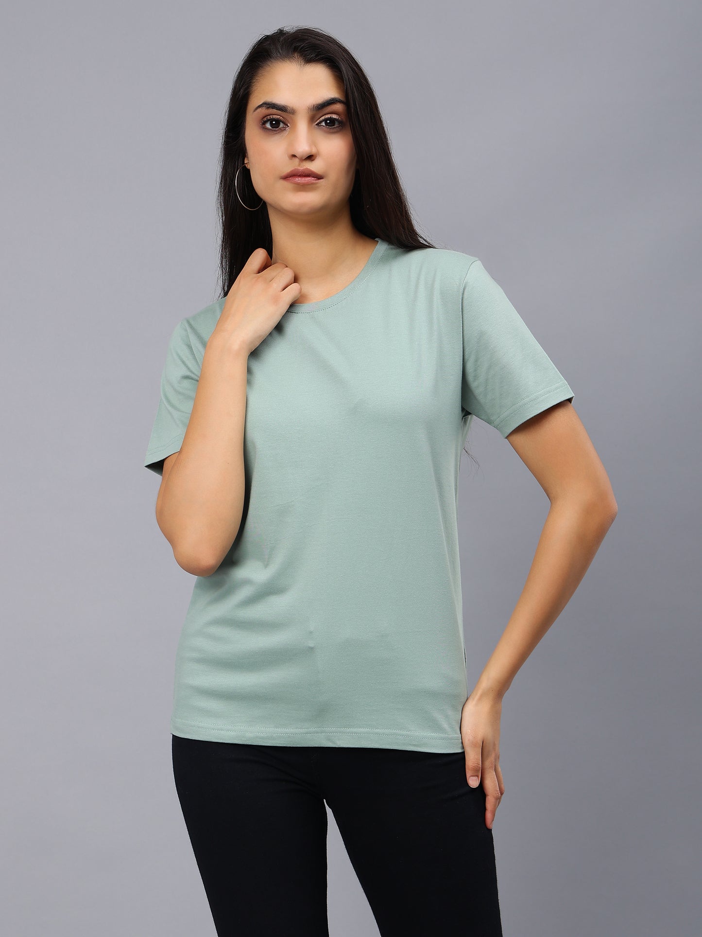 Women's Cotton T Shirt | Round Neck T Shirt | Round Neck Half Sleeve T shirt-Mint Green