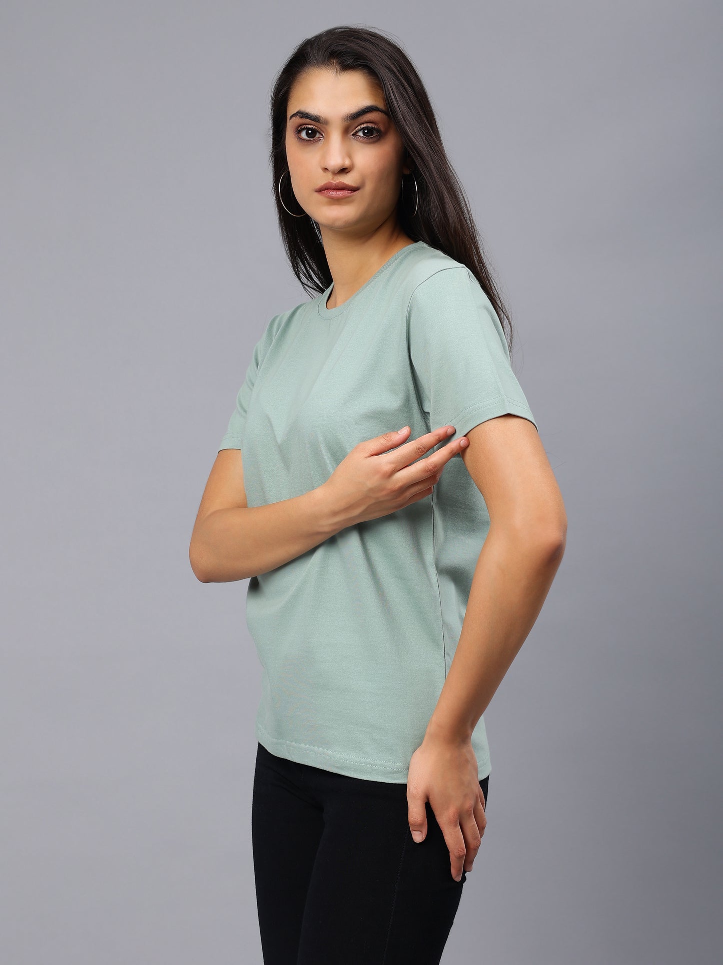 Women's Cotton T Shirt | Round Neck T Shirt | Round Neck Half Sleeve T shirt-Mint Green