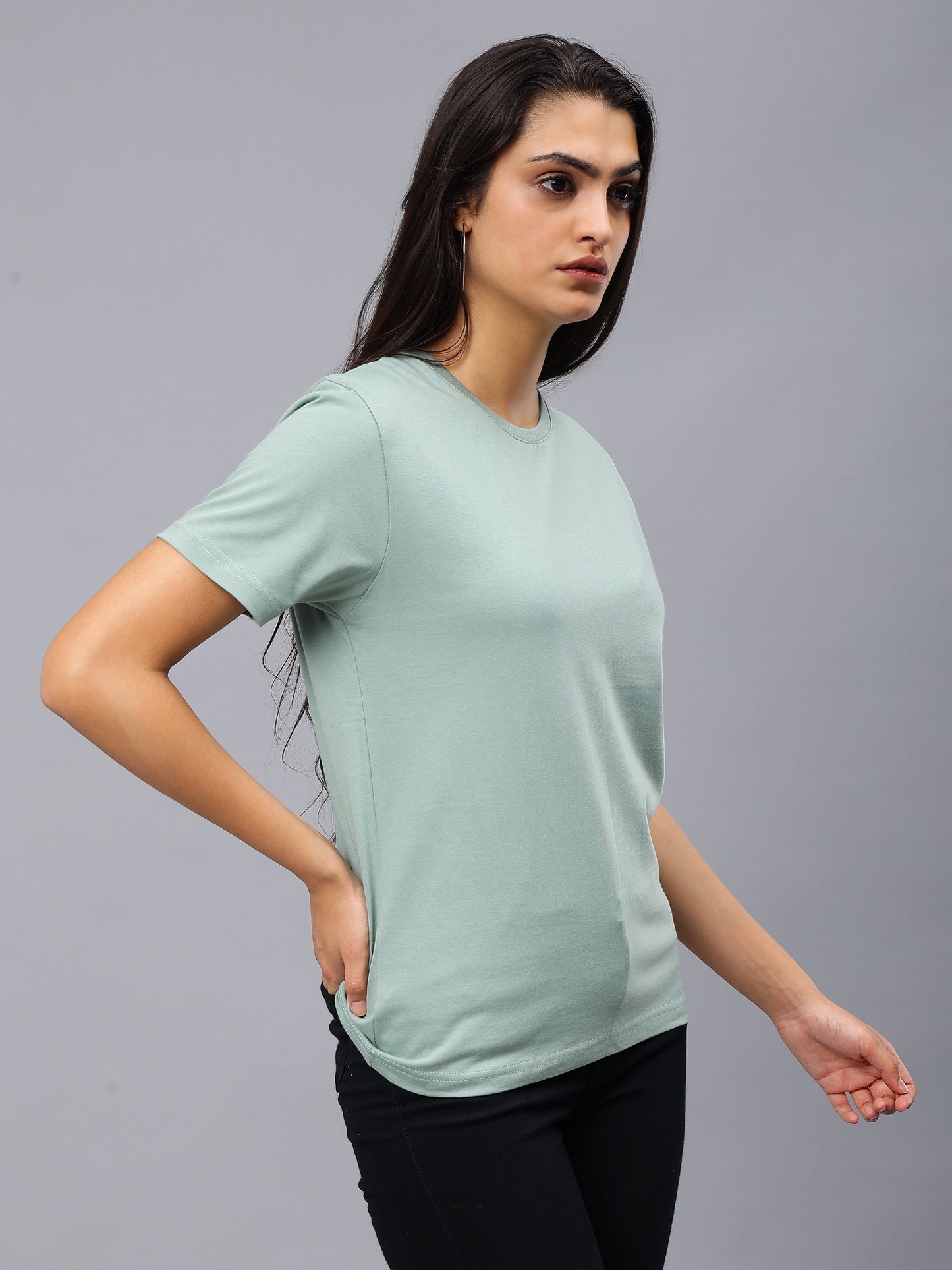 Women's Cotton T Shirt | Round Neck T Shirt | Round Neck Half Sleeve T shirt-Mint Green