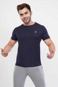 Men's Round Neck T-Shirt | Half Sleeve | Solid Regular Fit T-Shirt For Men(RN08)- Navy Blue