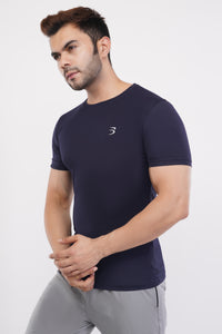 Men's Round Neck T-Shirt | Half Sleeve | Solid Regular Fit T-Shirt For Men(RN08)- Navy Blue