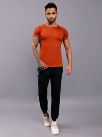 Men's Round Neck Sports T-Shirt | Half Sleeve Solid Regular Fit T-Shirt For Men -Rust