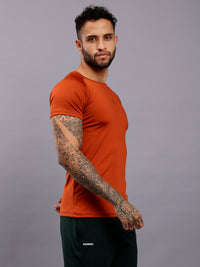 Men's Round Neck Sports T-Shirt | Half Sleeve Solid Regular Fit T-Shirt For Men -Rust