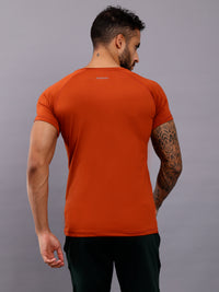 Men's Round Neck Sports T-Shirt | Half Sleeve Solid Regular Fit T-Shirt For Men -Rust