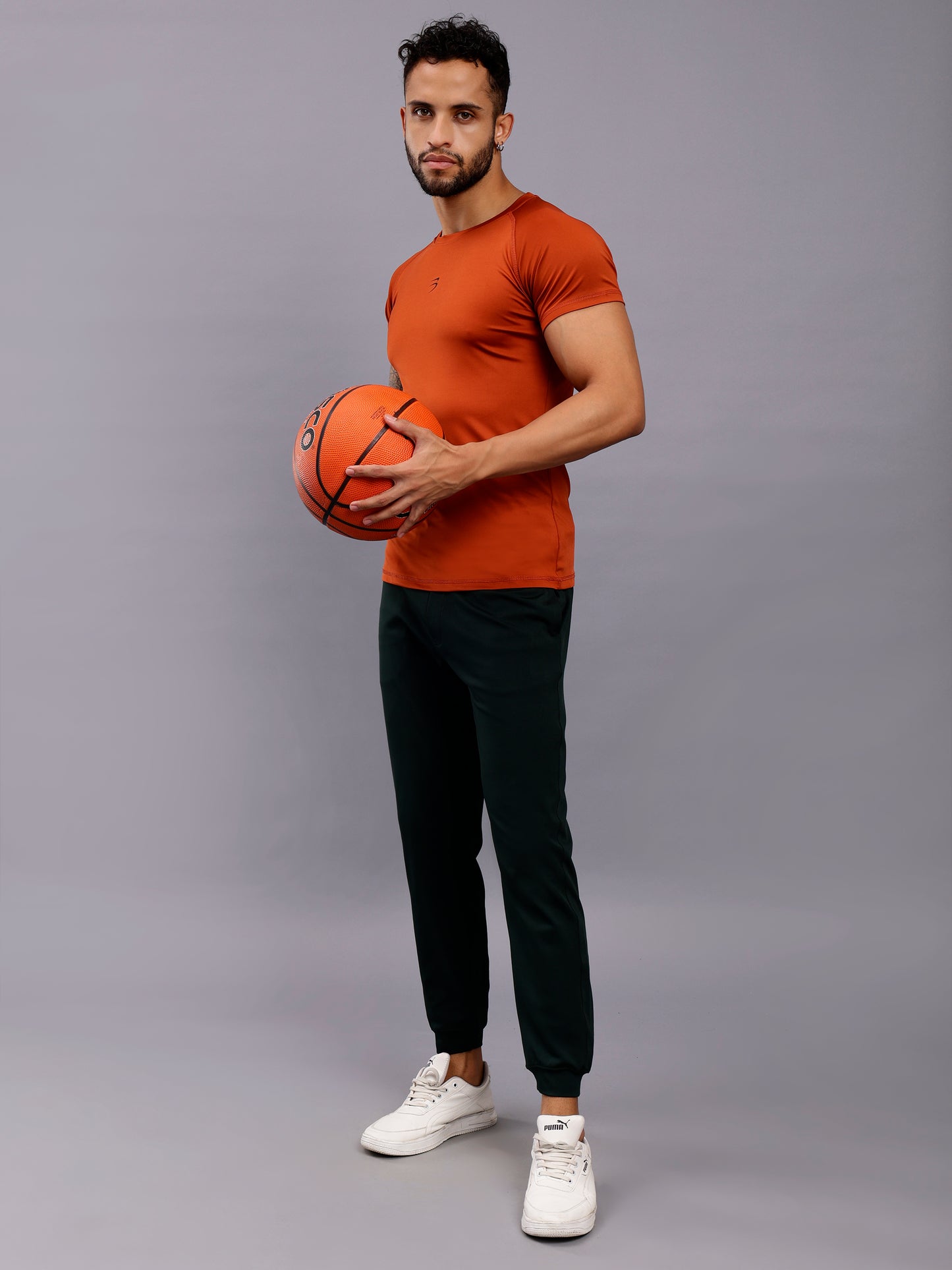 Men's Round Neck Sports T-Shirt | Half Sleeve Solid Regular Fit T-Shirt For Men -Rust