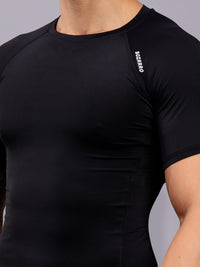 Round neck Compression half sleeve tshirt-Black